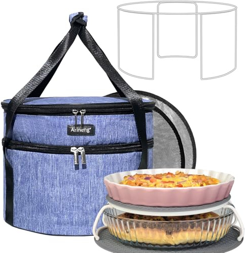 Arineng Porta torta, design rigido, borsa termica per casseruole, refrigeratore rotondo isolato, vassoio per torte con coperchio e manico per vassoi per casseruole calde e fredde (viola)