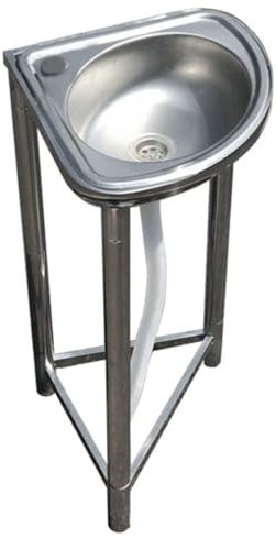 Lavandino ad Angolo per Bagno con Gambe in Acciaio, Lavamani Inox Piccolo, Autoportante, Facile da Installare