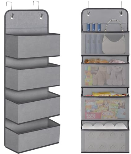 iophi Hängeorganizer, Hängeregal mit 4 Taschen, Kleiderschrank-Organizer, grau, Tür-Organizer für Schlafzimmer und Kinderzimmer