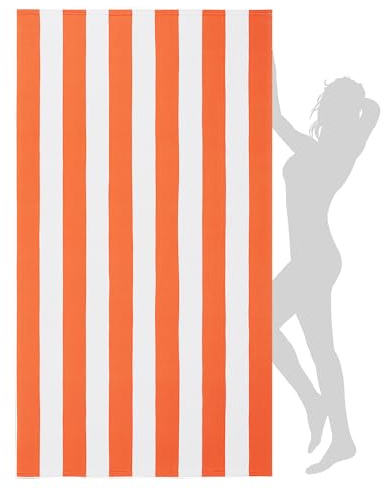 WILFA Extra Large Beach Towel - Oversized Mircofiber 40 x 70 inches, XL Striped Lightweight Pool Towel, Big Cabana Swim Travel Towel for Adults Mens Women,Coral