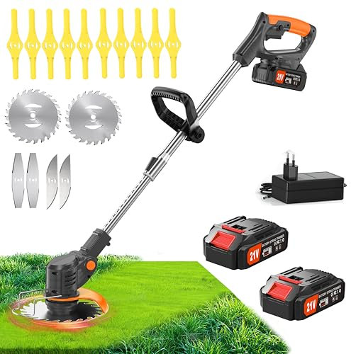 Desbrozadora Electrica 21v con BateríA Y 4 Tipos Cuchilla Cortacesped Manual Cortabordes para Exterior Potente Cortacesped CortacéSped InaláMbrica para CéSpedes/Jardi (Negro)