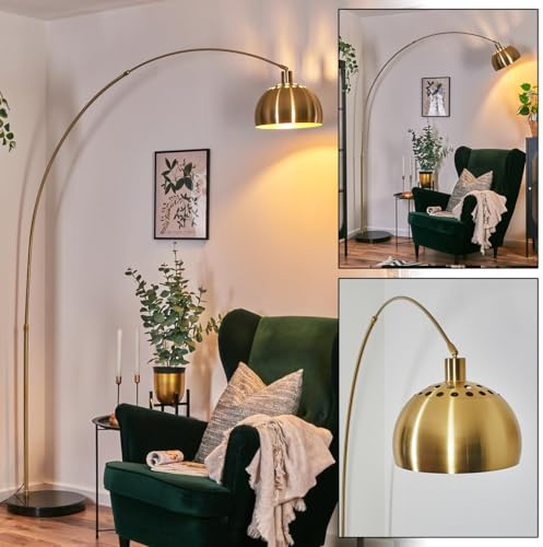 Stehleuchte Baloca, Stehlampe aus Metall m. Marmorfuß in Schwarz/Gold/Messing gebürstet, verstellbare Leuchte im Retro/Vintage-Design, Fußschalter, Lichteffekt, E27, Wohnzimmer, Schlafzimmer, Eßzimmer