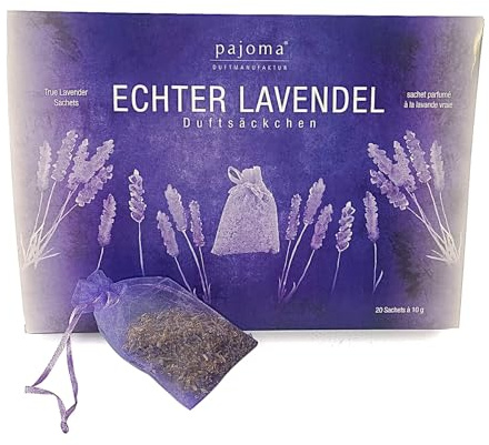 pajoma® 2 x 20 doftpåsar lavendel – 10 g per doftpåse med torkad lavendel | malskydd för garderob, bildoft, rumsdoft | fräsch blommig doft