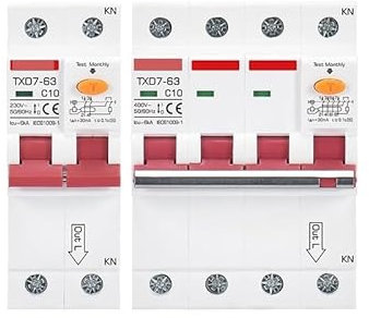 SAYTAK Disjoncteur,Interrupteur Différentiel Disjoncteur monophasé triphasé RCBO 16A 32A 63A 2P 3P 4P 30MA 300MA RCCB AC380V Protection électrique du Moteur(10A)