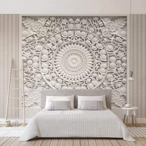 XLMING Fleurs En Plâtre Blanc En Relief Tridimensionnel 3D Papier Peint Décoratif Bureau Salle à Manger Salon Chambre à Coucher Canapé TV Mur-430cm×300cm