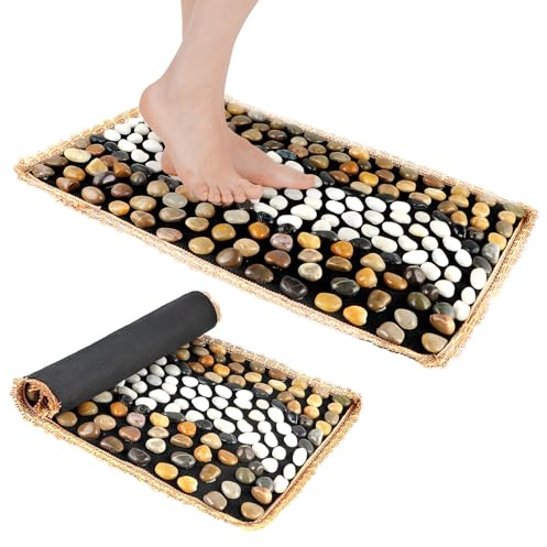 Fardtry Pebbles Massage Mat, Reflexology Foot Massager, Cobblestones Foot Acupressure Pad for Tired Feet Relaxation (23.6×15.7)