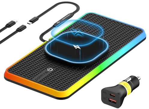 RGB Wireless Charger Auto für MagSafe, Polmxs 15W Induktive Ladestation Magnetisch Auto LED Induktives Laden Auto mit 30CM Kabel & 70CM Verlängerung Kompatibel mit iPhone 17 16 15 14 13 12 Pro (K1MAG)