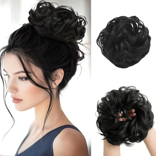 FDEETY Ciambella Elastica Capelli Ricci Chignon Messy Bun Posticcio Acconciatura Updo Crocchia Volume Naturale