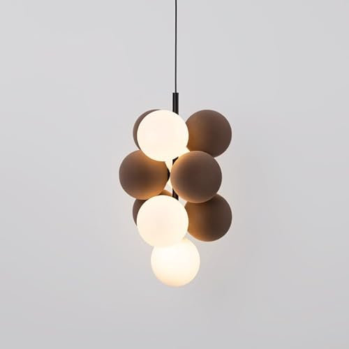 Alpinaluz Akustische Hängelampe, vertikal, braun, 10 Kugeln, Ø 140 mm (4 Opalglas + 6 braune Absorber), G9-Sockel, dekoratives und schallabsorbierendes Design für Wohnzimmer, Restaurant oder Büro