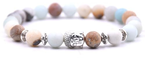 Stretchigt mala-armband med Buddha-hänge – naturliga stenpärlor – andliga smycken för meditation och yoga, Eine Grösse, Sten, Ingen ädelsten