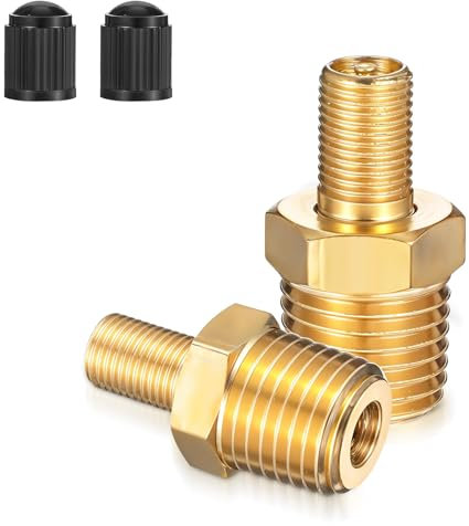 Teaaha 2 PCS Brass Air Inflator Adapter, 1/4 NPT Male to Standard Schrader Valve, Valve Connector for Compressor, Portable Air Hose, Tire Inflator, Bags Spring Suspension