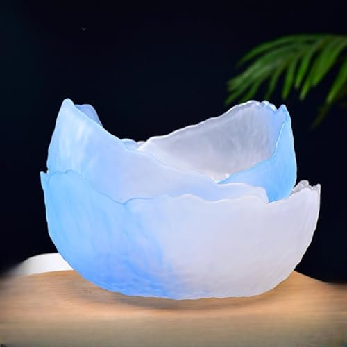 Set di 3 ciotole in vetro trasparente, per mescolare e servire frutta, insalata, dessert, forma irregolare, ciotole in vetro trasparente per cucina e decorazione domestica, azzurro