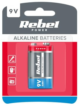 Rebel Electro Pile alcaline 6LR61 9 V BAT0062B | Grande capacité pour appareils à Forte consommation d'énergie | Anti-Fuite et sans Mercure | Emballage Blister | 1 pièce