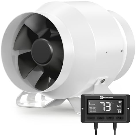 Hon&Guan HI-PE rörfläkt 100 mm med intelligent kontroll, superluftvolym 360 m³/h energibesparing EC-motor, rörfläkt, tyst för odlingstält, hydroponisk ventilation