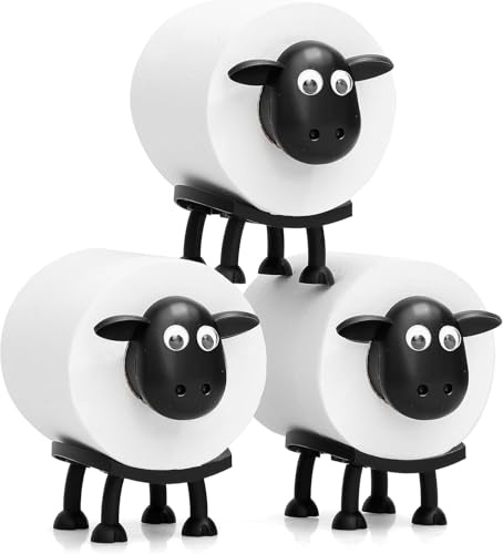 Sheep Toilet Roll Holder - Funny Toilet Paper Holder Free Standing Bathroom Set - 3D Printed Black Sheep Loo Roll Holder - Hilarious Tissue Paper Roll Storage (3PCS)