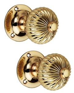 Infinity Decor Coppia di pomelli per porta in ottone lucido vittoriano Regency, 60 mm, maniglie rotonde in ottone massiccio per porte interne ed esterne