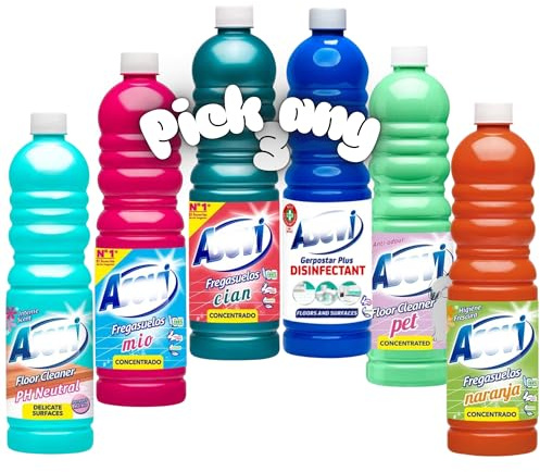 Spanish Floor Cleaner – Pick Any 3 x 1L Bottles – Concentrated Surface & Floor Cleaner – Gerpostar Disinfectant, Orange, Cian, Pet, Mio, Neutral – Multi-Surface Cleaning with Long-Lasting Fresh Scent