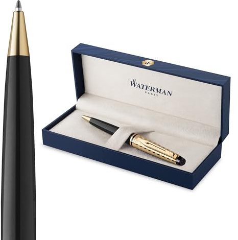 Waterman Expert Kugelschreiber | Opera Kollektion | Schwarz und Gold | Mittlere Spitze | Blaue Tinte | Geschenkbox