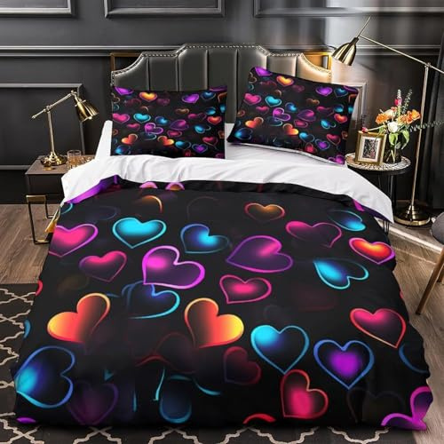 Set Copripiumino Matrimoniale 250x200 Cuore 3D Stampato Copri Piumino Lucido Morbido Comodo Microfibra Copripiumino con Cerniera con Federa 50x80 c1527