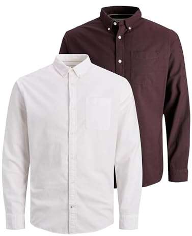 JACK & JONES Vuxen herr slim fit fritidsskjorta 100 % bomull långärmad rutig marinblå M, Röd Port Royale), M