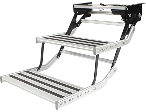Scalini per camper a doppio livello, retrattili elettrici e manuali, scale pieghevoli in alluminio a 2 gradini con striscia luminosa a LED, superficie antiscivolo, capacità 199,6 kg per camper