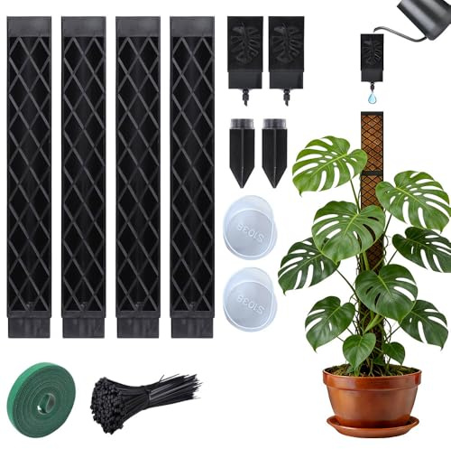 Moosstab für Monstera Rankhilfe Zimmerpflanzen, 4 Pcs Plastik Rankhilfe Monstera mit Pflanzen Gießhilfe, Selbstbewässerung Moosstab Erweiterbar für Gartenbepflanzung Efeutute Pflanzenunterstützung