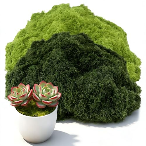 WORLUDE 200g Moos Deko - Kunstmoos zum Dekorieren (Dunkelgrün 100g+ Hellgrün 100g), Bastelmoos, Fake Kunstmoos, Moos Künstlich zum Basteln für Weihnachtsdekoratio, Aquarium Wände, Zubehör Modellbau