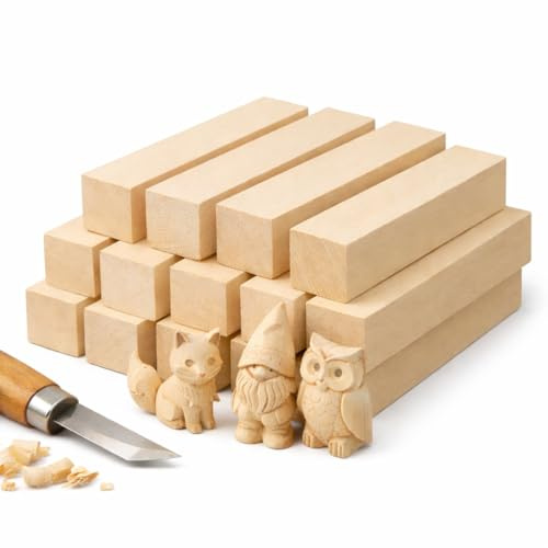 10er Pack Schnitzholz Linde Holzklötzchen, Weiches Lindenholz zum Schnitzen, Basteln und Drechseln, Holz aus einheimische Forstwirtschaft aus dem Erzgebirge (ca. 3x3cm und 10cm lang)