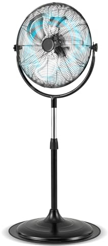 TANGZON 18 Metal Pedestal Fan, 95W High Velocity Air Cooling Fan with 3 Speed Settings, Adjustable Height, 360° Rotation & Aluminum Blades, Electric Floor Standing Fans for Home Bedroom Office Gym