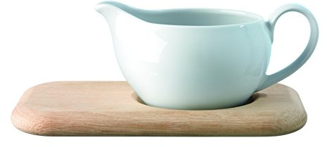 LSA International Dine Sauce Boat & Oak Stand 450ml| 1 Unit | Handmade Porcelain | Hand Planed Wood | DI39