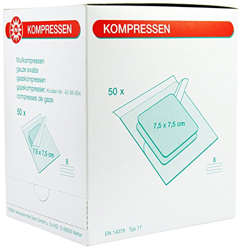 NOBAMED Mullkompressen 8-fach steril 50 x 2 Stück, Größen:7.5 x 7.5 cm