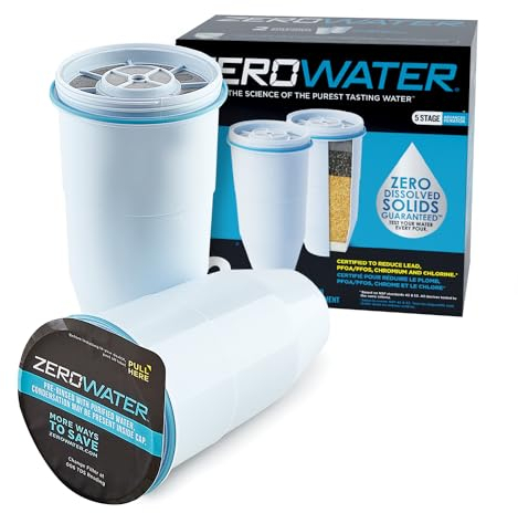 Zerowater Filtre de replacement à 5 étapes, certifiée NSF pour la réduction des particules de plomb, les métaux lourds et les SPFO/APFO, 2 Pack, Blanc