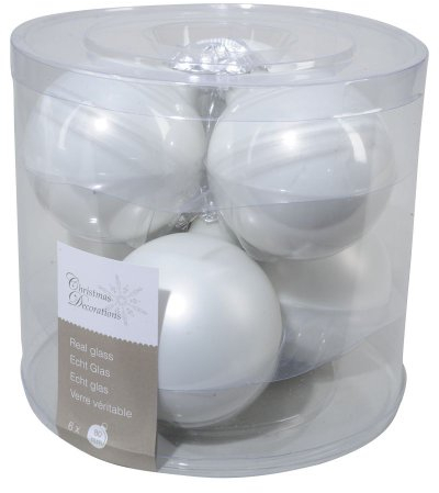 Weihnachtskugeln/Christbaumkugeln aus Glas, 80 mm, emaille/matt, winterweiß