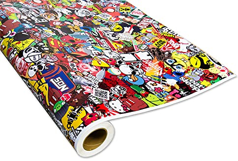 Auto-Dress Stickerbomb Auto-Folie mit Luftkanal-Technik für 3D Car-Wrapping - Mit Marken & Logos, JDM Kfz Aufkleber (50x150cm, Design: Sponge, Farbe: Bunt, Finish: Glanz)