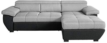 Mivano Schlafsofa Speedway / Moderne Couch in L-Form mit Bett, Bettkasten und verstellbaren Kopfteilen / 267 x 79 x 170 / Zweifarbig: Grau-Schwarz
