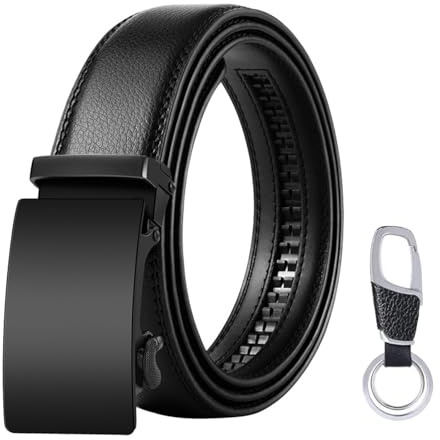 flintronic Cintura da Uomo in Pelle con Fibbia Automatica, Moda Cintura a Cricchetto 3.5cm * 130cm, con Portachiavi e Confezione Regalo