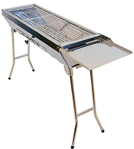 OLYMP Schaschlikgrill, Extra Langer Mangal mit 90cm Edelstahl Grill Garten Standgrill, mit Klappbeinen, Holzkohlegrill BBQ