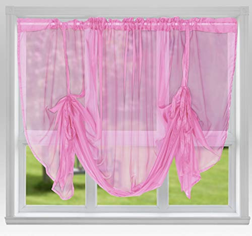 John Aird Voile Tie Blind Curtain Panels 58 Wide x 48 Drop (Pink)