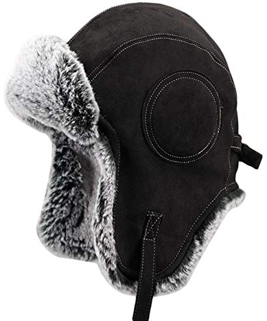 Insun Unisex Russische Mütze Ushanka Fliegermütze Schwarz Wildleder M