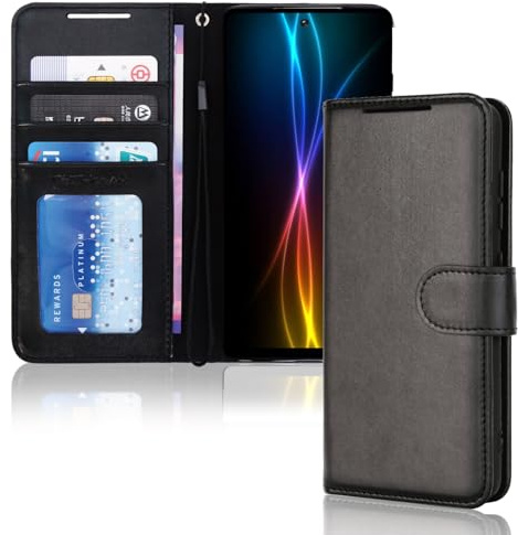 TECHGEAR Galaxy Note 20 Ultra Plånboksfodral i läder, Flipskyddande skalfodral med plånbokskorthållare, stativ och handledsrem - Svart PU-läder med magnetisk stängning för Samsung Galaxy Note 20 Ultra