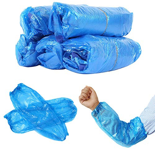STGOOD Engångs PE Ärmskydd, 100 st vattentäta armskydd, 40 cm, BLÅ, en storlek