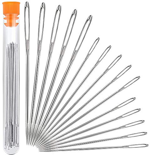 Hekisn Large Eye Sewing Needles, Sewing Needles, Stainless Steel Embroidery Thread Needle, Handmade Yarn Knitting Needles Leather Needle (15 Pieces)