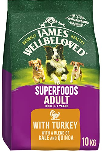 James Wellbeloved Adult Superfoods 10 kg Bag, Hypoallergenic Dry Dog Food, Turkey with Kale & Quinoa