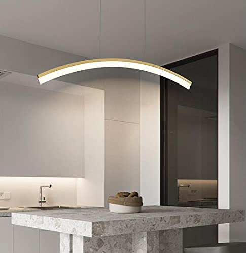 Modern LED Pendelleuchte Kronleuchter Gold Mode Esszimmerlampe, Rechteck Geschwungenes Design Hängelampe Höhenverstellbar LED Esstisch/Wohnzimmer/Küche/Büro/Anhänger Lampe, Lüster, 80cm (Weißes Licht)