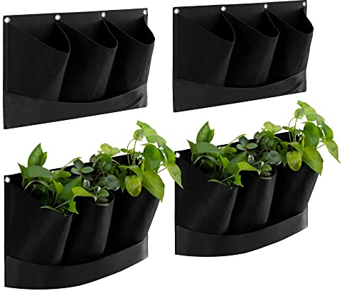 Navaris 4X Pflanztaschen zum Aufhängen - 12 Wand Pflanzgefäße hängend - Filz Blumenkasten zur Befestigung am Geländer auf Balkon Veranda Terrasse