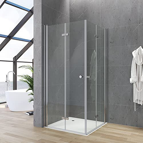 Duschkabine Eckeinstieg 70x75 x 187 cm Eckdusche mit Falttüren Drehfalttüren Duschabtrennung faltbar für Duschtasse rahmenlos Duschwand Glas Doppel Duschtür Falttür 5 mm Sicherheitsglas (ESG) klar