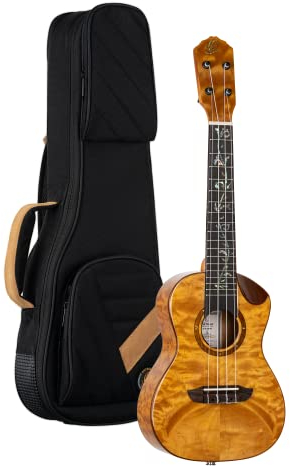 Ortega Guitars Concert Ukulele Electro-Acoustic – Elite Series – Including Gigbag – Quilted Maple, Natural (RUET-QMA)