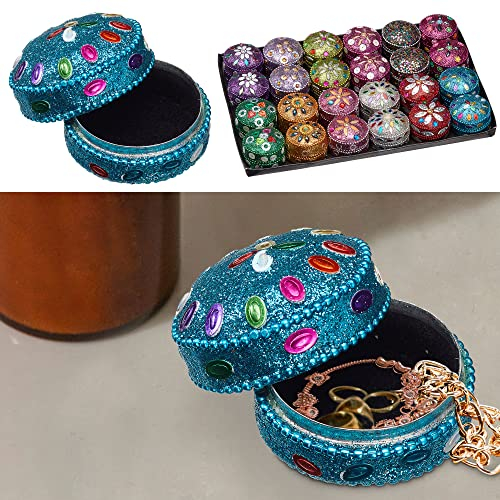 Cepewa Schmuckdose Orient 24er Set │ Aluminium Glitzer Ø4,5cm bunt │ Schmuckkästchen Schatulle bunt (1 x 24er Set Schmuckdose Ø4,5cm)