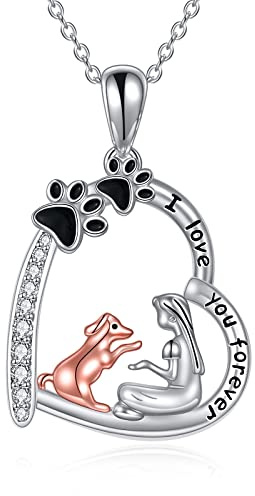 YAFEINI Hund Halskette Geschenke für ihre Damen Hunde Liebhaber 925 Sterling Silber Hund Liebe Herz Pfote Welpen Geburtstag Schmuck Geschenke