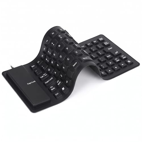 Bewinner Clavier USB pliable en silicone, 85 touches, léger, imperméable, portable, silencieux, flexible pour ordinateur portable, voyage (noir)